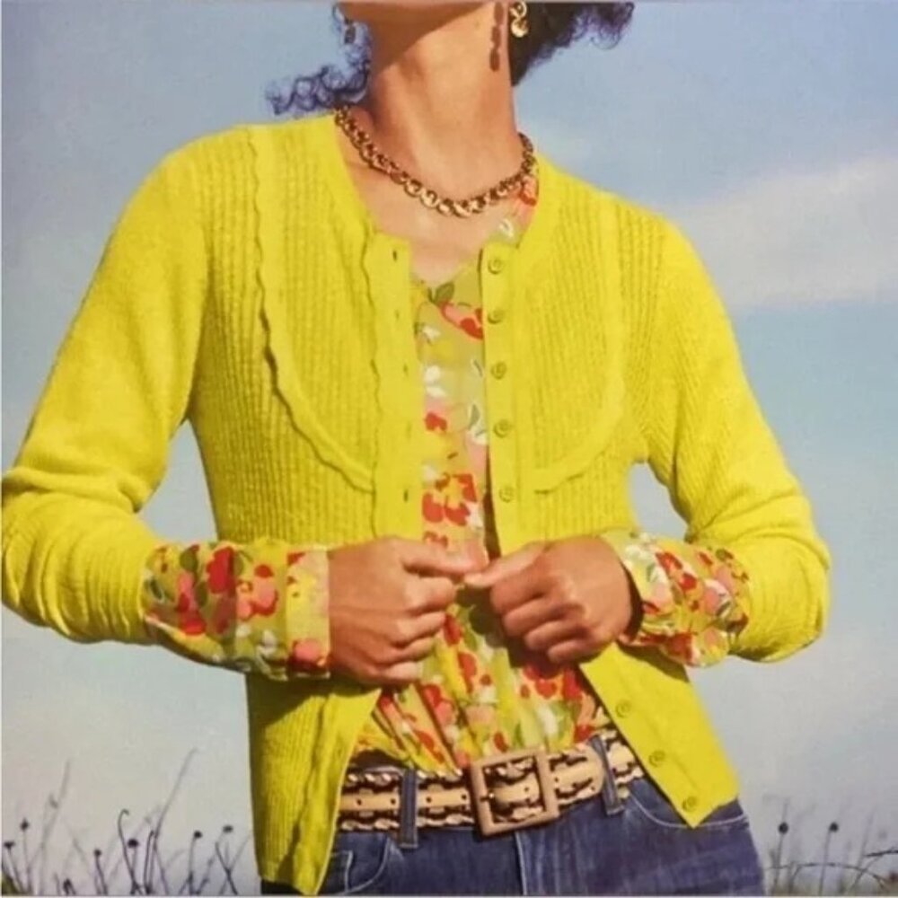 CABI Luster Cardigan Long Sleeve Lemon Lime Yellow Sz S #6454 EUC